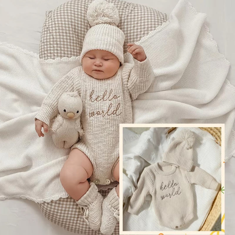 Baby Clothing Brand - Ylsteed Hello World-Pelele tejido para fotografía